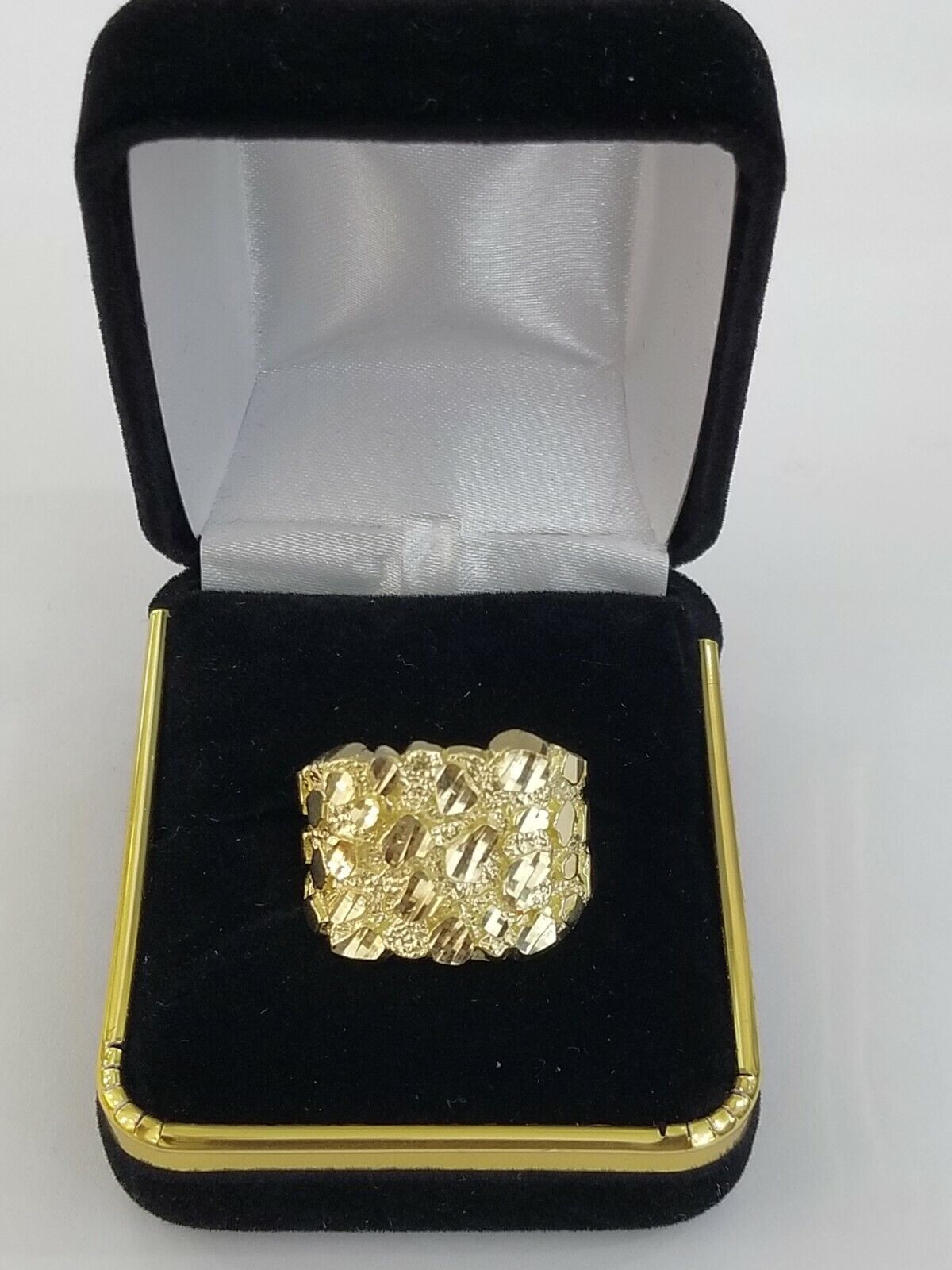 10K SOLID Yellow Gold Nugget Casual Ring Band Fancy Men Women Sizeable Real - GoldenlinQ